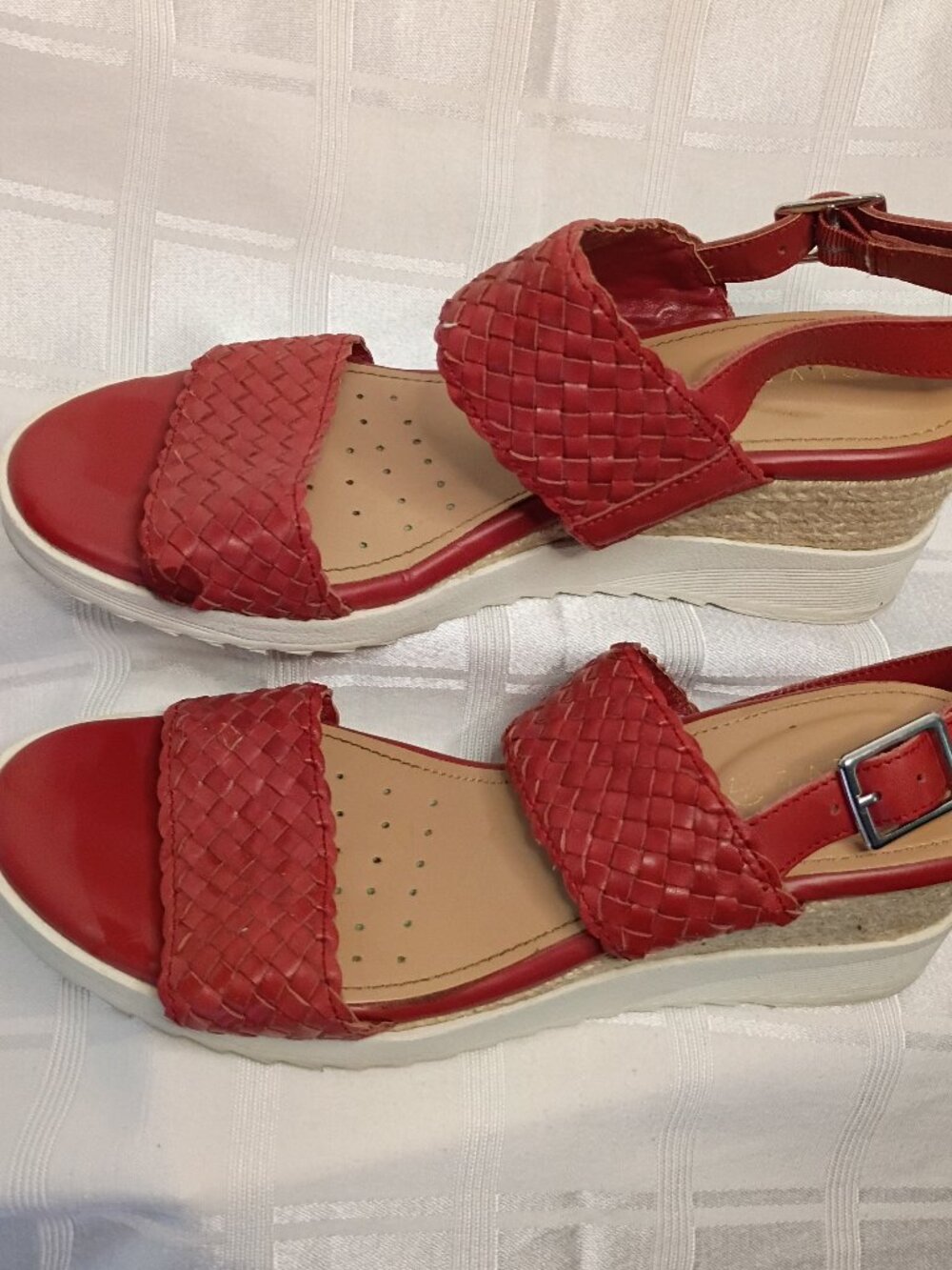 Easy Spirit Zuri Women's Red Leather Strappy Wedge Sandals